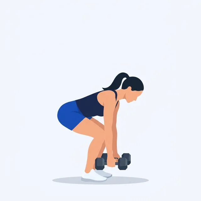 Jump the feet in, flat-back hinge, dumbbells between the legs.