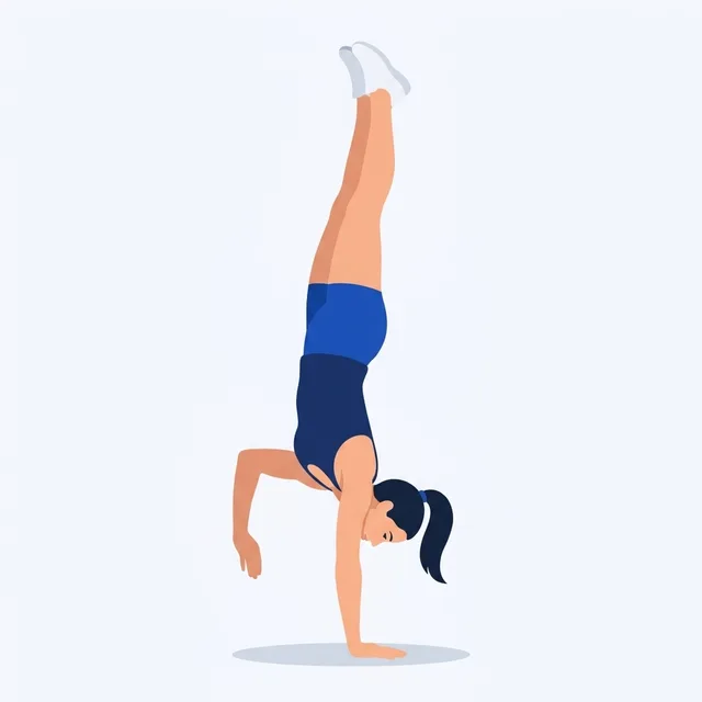 Small quick steps, arms locked; exit with one foot down or a cartwheel.