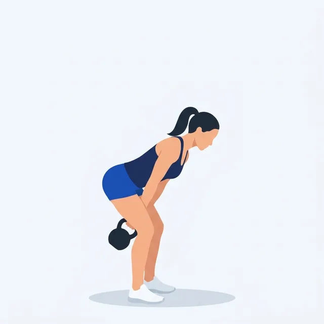 Hinge back as it drops, bell high between the legs, flat back.