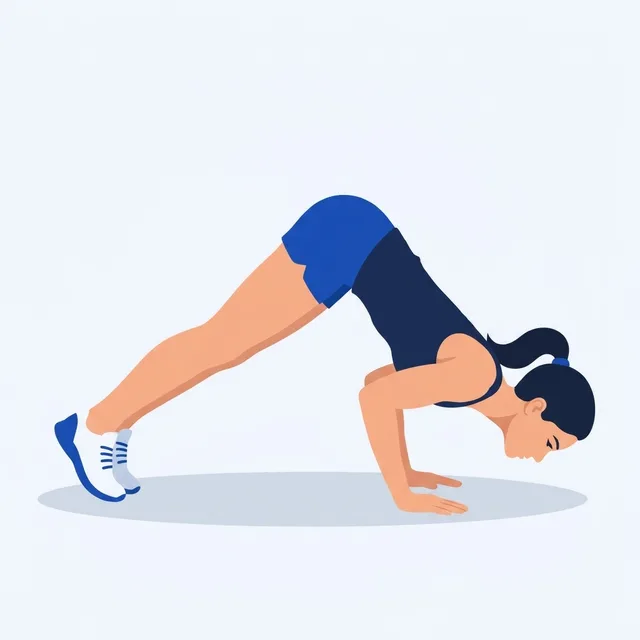 Lower slowly, head lands lightly in front of the hands, then press up.