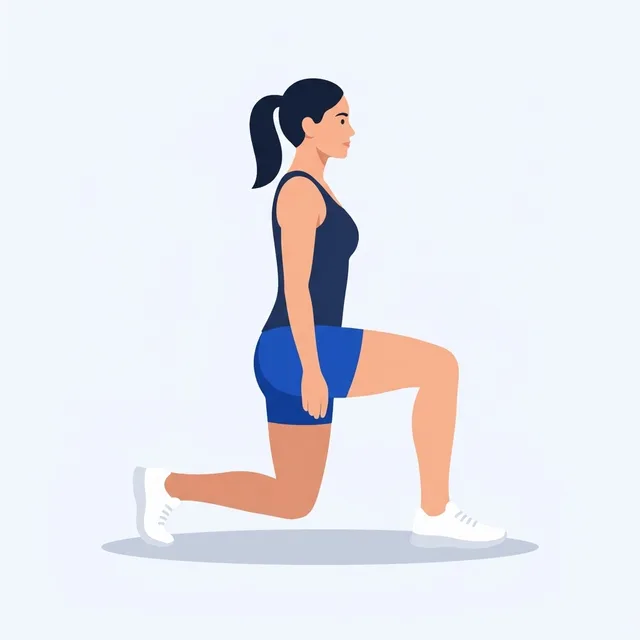 Long step, torso upright, the back knee gently touches the floor.